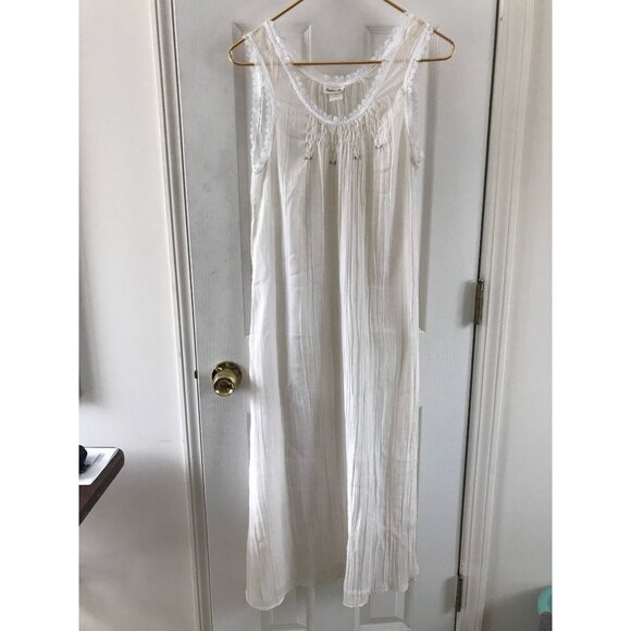 Vintage 1980's Entre Nous White Maxi Night Gown Peach Flowers Green Leaves - Picture 1 of 10